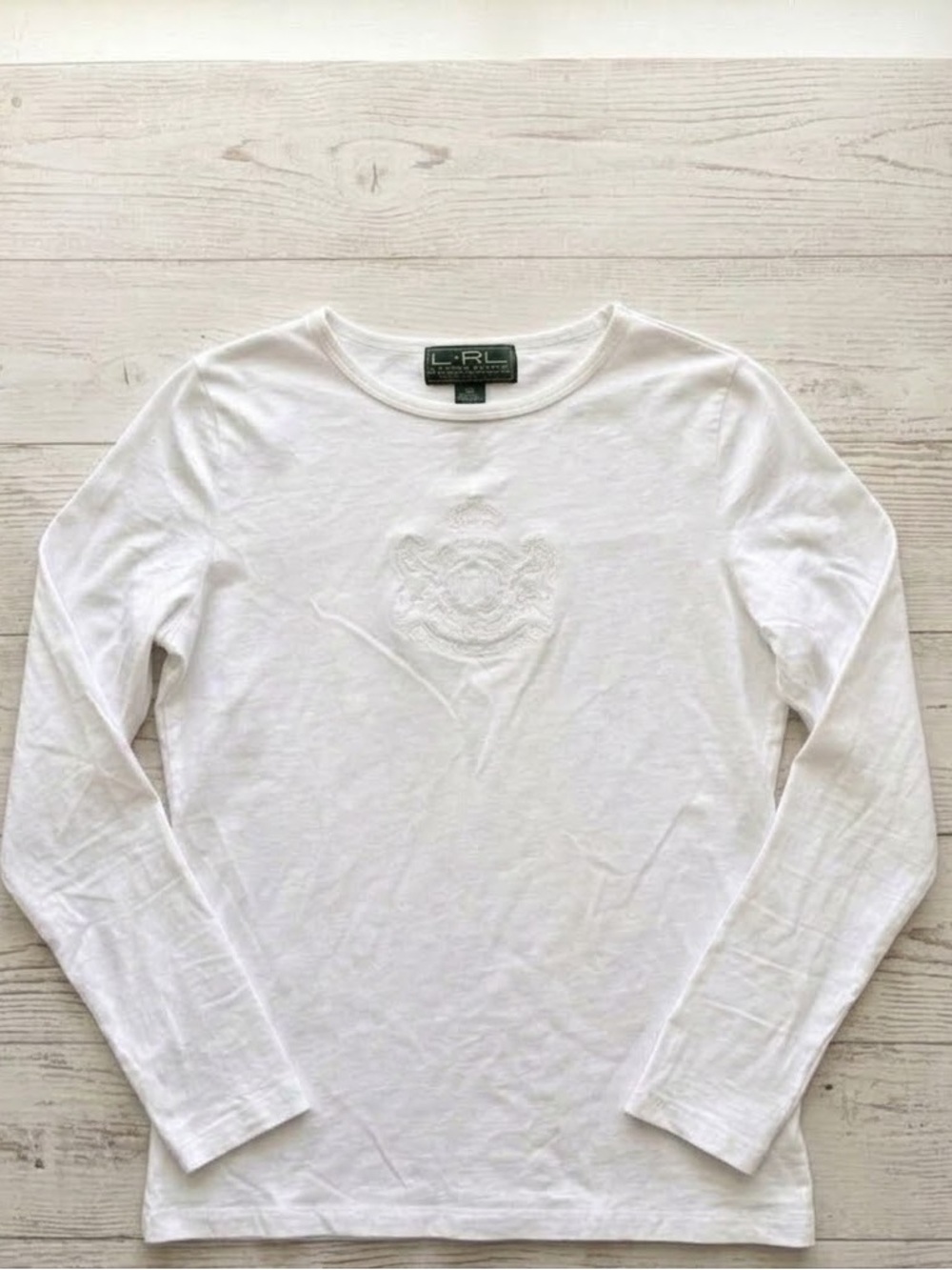 Lauren Ralph Lauren Active White Embossed Long Sleeve Size XS Quiet Luxury Fall